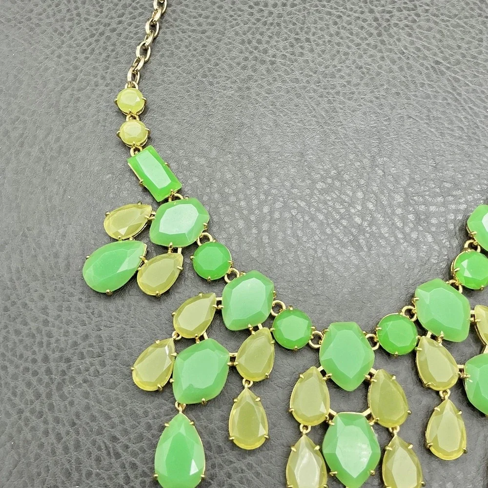 Stella & Dot Necklace Statement Bib Green Lime Teardrop Gold Tone Adjustable 18